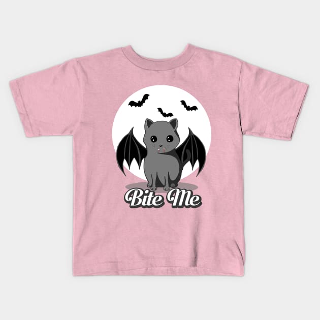 Bite Me Vampire Cat - Halloween Bat Cat by BlueTshirtCO Kids T-Shirt by BlueTshirtCo